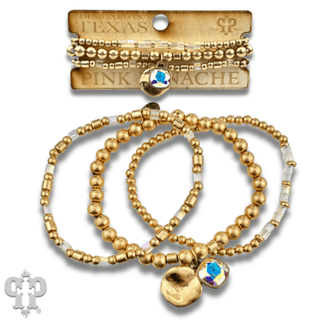 Matte gold and square glass bead bracelet stack, Austrian crystal - Boutique Bella BellaBracelets