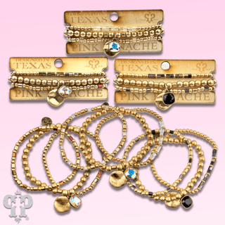Matte gold and square glass bead bracelet stack, Austrian crystal - Boutique Bella BellaBracelets