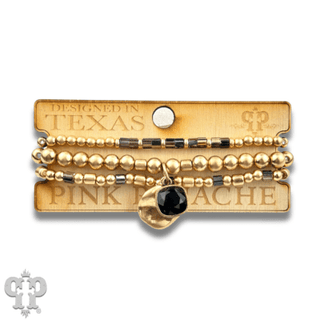 Matte gold and square glass bead bracelet stack, Austrian crystal - Boutique Bella BellaBracelets