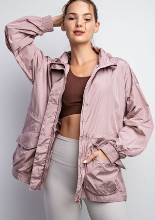 MAUVE PARACHUTE LONG SLEEVES JACKET - Boutique Bella BellaActive Wear Jacket