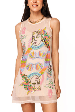 QOS Beige Beach QOS Queen Card Sheer Tank Coverup