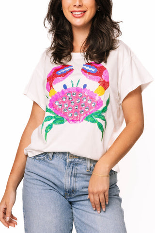 QOS White Multi Rainbow Crab Tee