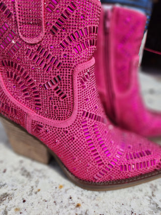 Maze Pink Rhinestone Booties - Boutique Bella Bella