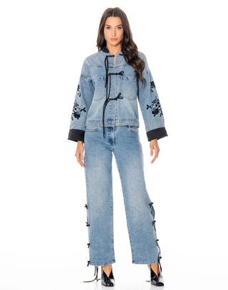 Meadow Muse Embroidered Denim Jacket - Boutique Bella BellaJacket