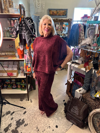 Merlot Chenille Wide Leg Pants - Boutique Bella BellaPants