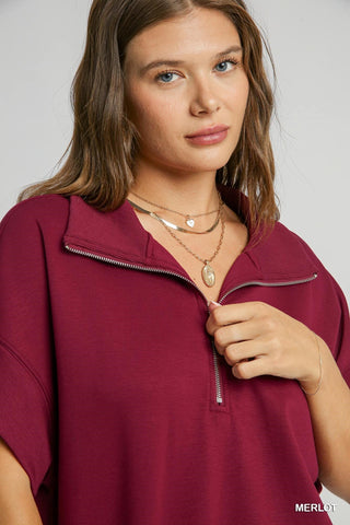 Merlot Half Zip Butter Soft Top - Boutique Bella Bellatop