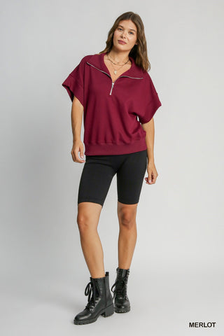 Merlot Half Zip Butter Soft Top - Boutique Bella Bellatop