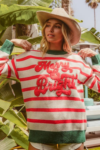'Merry And Bright' Stripe Knit Sweater - Boutique Bella Bellasweater