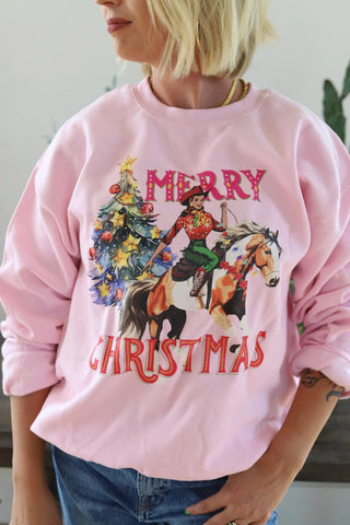 Merry Christmas Cowgirl Sweatshirt - Boutique Bella BellaSweatshirt