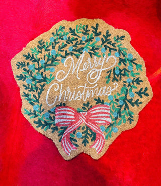 Merry Christmas Wreath Shaped & Bow Door Mat - Boutique Bella Belladoor mat