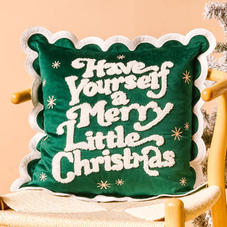 Merry Little Christmas Scalloped Square Throw Pillow - Boutique Bella BellaChristmas Pillow