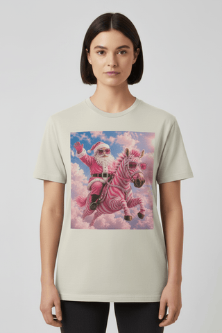 Merry & Wild Pink Zebra Santa Tee - Natural - Boutique Bella Bellatshirt