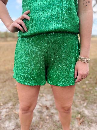 Mesh Sequin Swing Shorts Mardi Green - Boutique Bella Bellashorts
