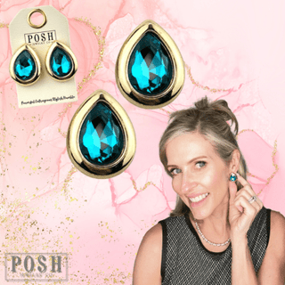 Metal tone rimmed rhinestone teardrop earring - Boutique Bella BellaEarrings