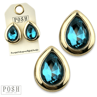 Metal tone rimmed rhinestone teardrop earring - Boutique Bella BellaEarrings