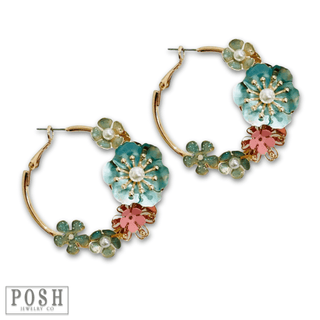 Metallic flower hoop earring, last call - Boutique Bella BellaEarrings