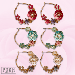 Metallic flower hoop earring, last call - Boutique Bella BellaEarrings