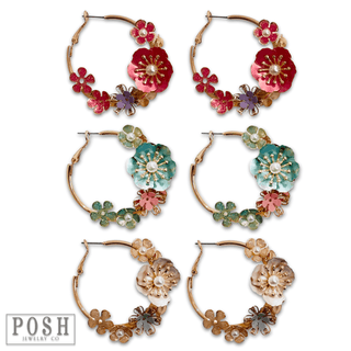 Metallic flower hoop earring, last call - Boutique Bella BellaEarrings