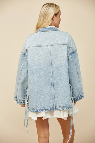 Mid Denim Oversized Side Tie Jacket - Boutique Bella Belladenim jacket