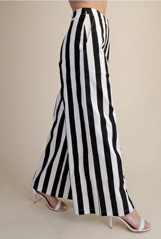 Mid - Rise Black & White Wide Leg Stripe Pants - Boutique Bella BellaPants