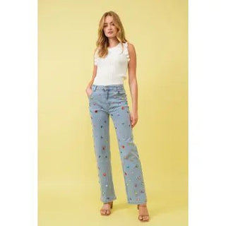 Mid Rise Rainbow Jewel Embellished Denim Jeans - Boutique Bella BellaJeans