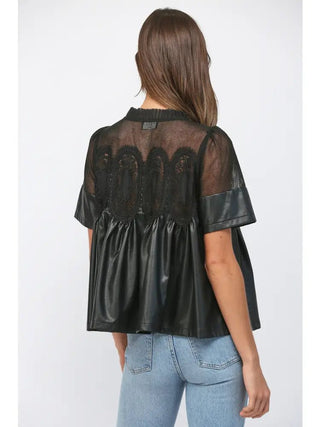 Midnight Lace Faux Leather Top - Boutique Bella BellaBlouse
