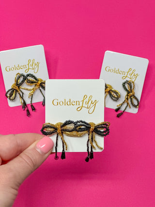 Mini Bow Earrings - Black and Gold - Boutique Bella BellaEarrings