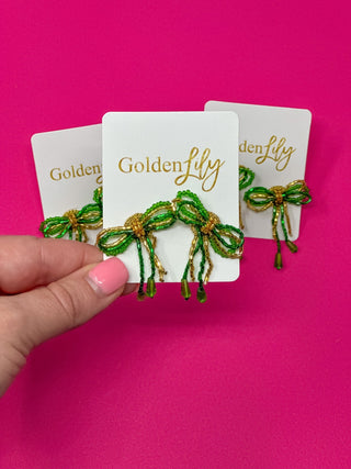 Mini Bow Earrings - Green and Gold - Boutique Bella BellaEarrings