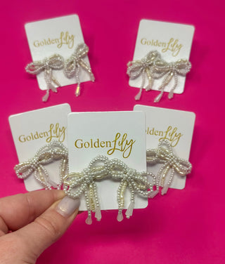 Mini Bow Earrings - Pearl - Boutique Bella BellaEarrings