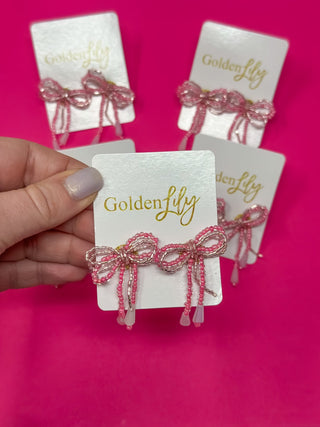Mini Bow Earrings - Pink - Boutique Bella BellaEarrings