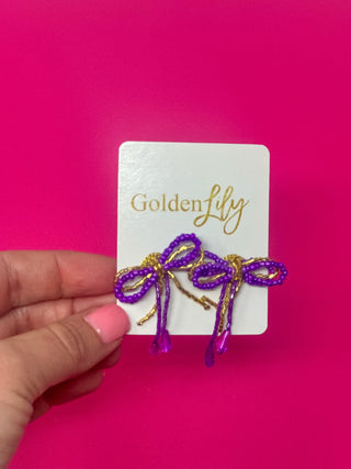 Mini Bow Earrings - Purple and Gold - Boutique Bella BellaEarrings