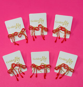 Mini Bow Earrings - Red and Gold - Boutique Bella BellaEarrings