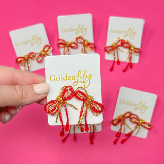 Mini Bow Earrings - Red and Gold - Boutique Bella BellaEarrings
