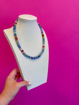 Mix Bead Necklace - Blue - Boutique Bella BellaNecklaces
