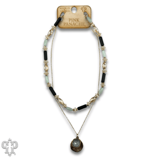Mixed bead necklace with disc charm and Austrian crystal - Boutique Bella BellaNecklaces