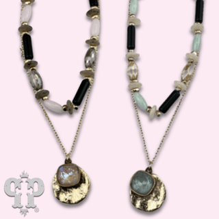 Mixed bead necklace with disc charm and Austrian crystal - Boutique Bella BellaNecklaces