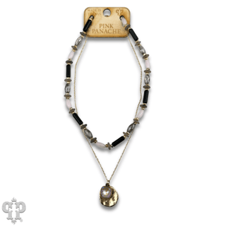 Mixed bead necklace with disc charm and Austrian crystal - Boutique Bella BellaNecklaces