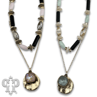 Mixed bead necklace with disc charm and Austrian crystal - Boutique Bella BellaNecklaces