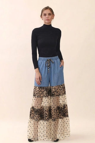 Mixed Print Tired Pants - Boutique Bella BellaBottoms