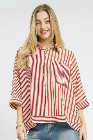 Mixed Stripe Oversized Button Up - Boutique Bella BellaBLOUSE
