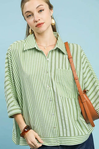 Mixed Stripe Oversized Button Up - Boutique Bella BellaBLOUSE