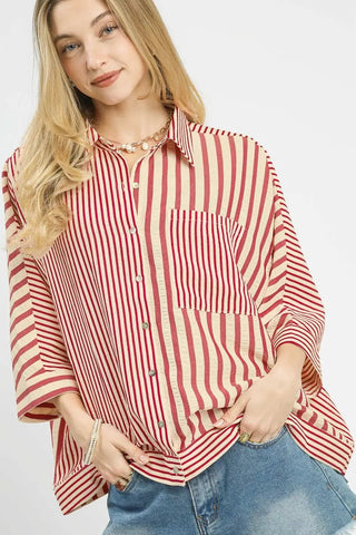 Mixed Stripe Oversized Button Up - Boutique Bella BellaBLOUSE