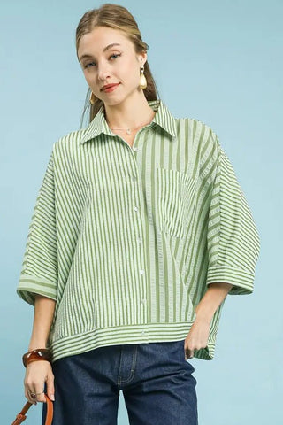 Mixed Stripe Oversized Button Up - Boutique Bella BellaBLOUSE