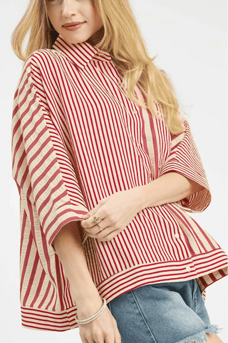 Mixed Stripe Oversized Button Up - Boutique Bella BellaBLOUSE