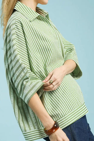 Mixed Stripe Oversized Button Up - Boutique Bella BellaBLOUSE