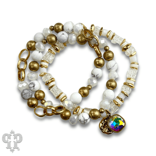 Mixed white bead bracelet with Austrian crystal - Boutique Bella BellaBracelets