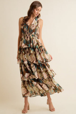 Mocha Bloom Textured Maxi - Boutique Bella BellaDress