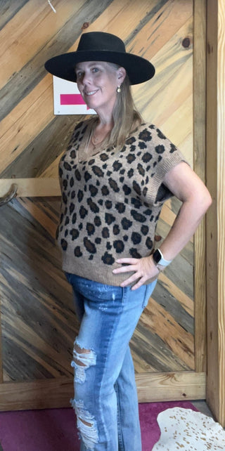 Mocha Leopard Print Sweater Vest - Boutique Bella BellaSweater Vest