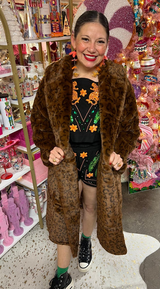 Mocha Panther Faux Fur Coat - Boutique Bella BellaCoat
