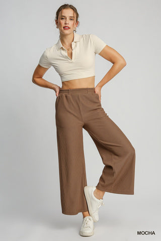 Mocha Straight Leg Textured Pants - Boutique Bella BellaPants